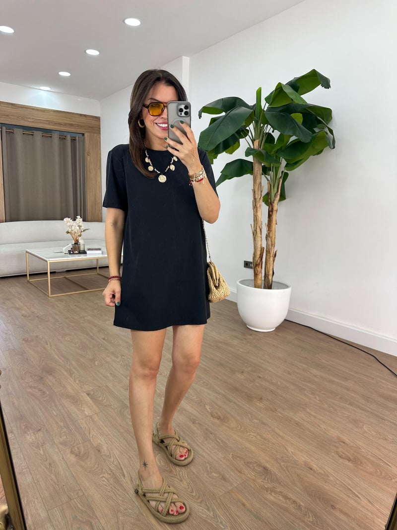 Basic Modal Mini Elbise - Siyah