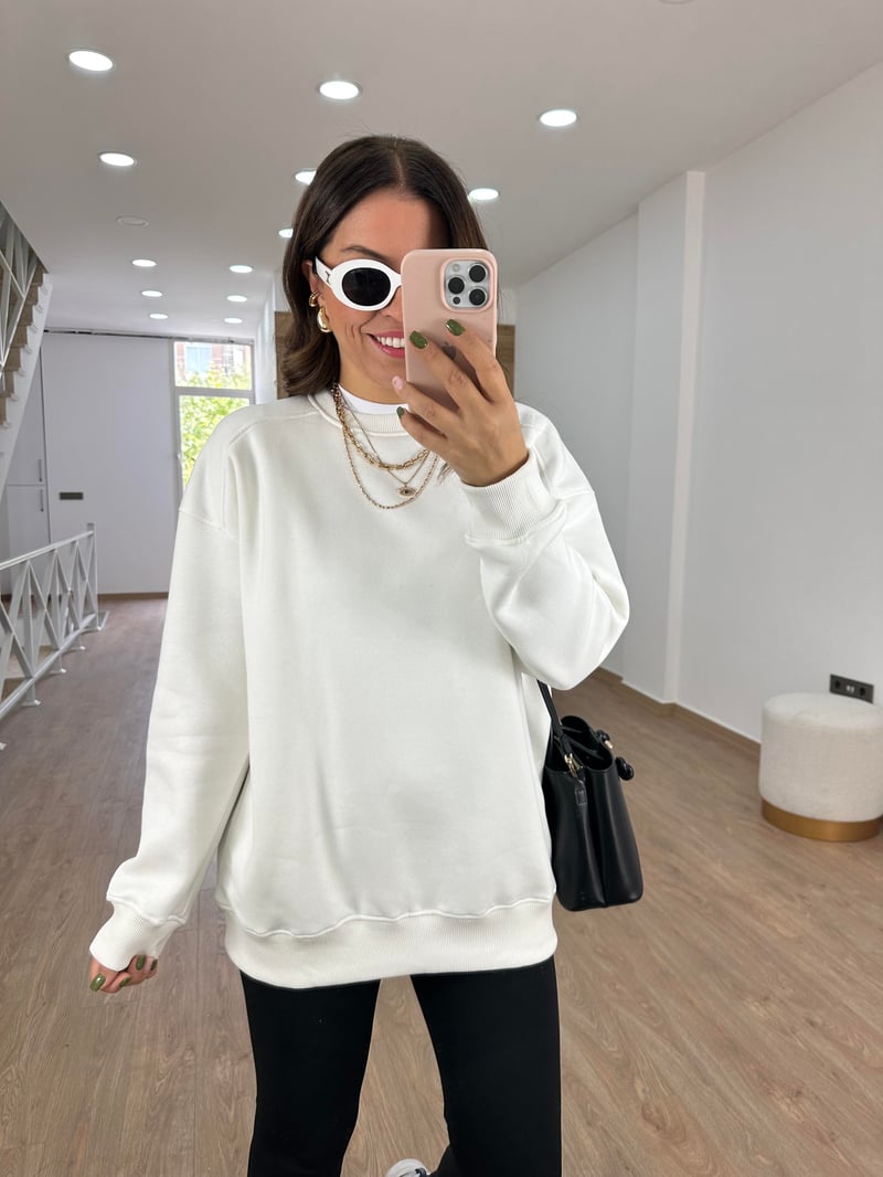 Basic Salaş Sweatshirt-Beyaz