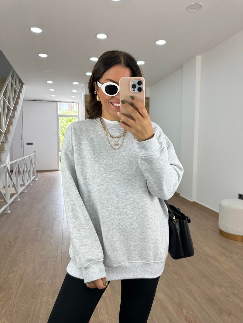 Basic Salaş Sweatshirt-Gri