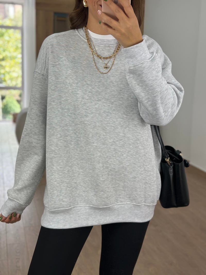 Basic Salaş Sweatshirt-Gri