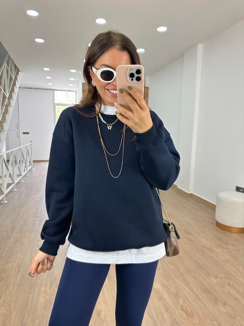 Basic Salaş Sweatshirt-Lacivert