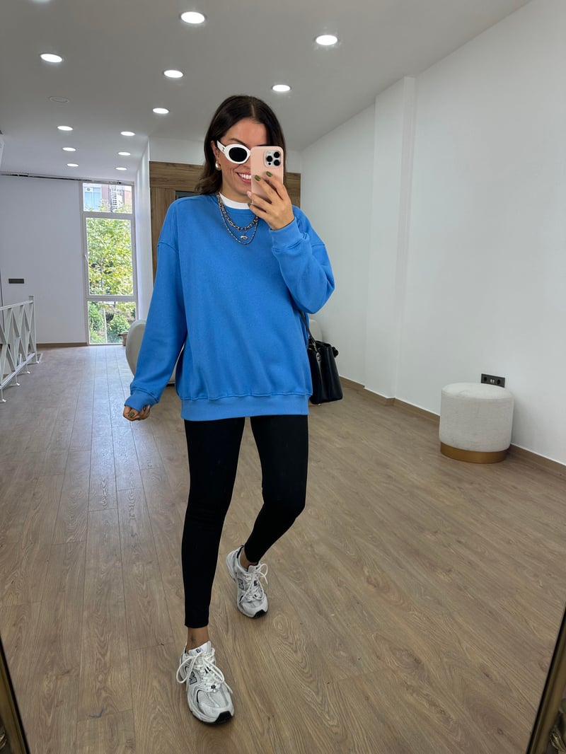 Basic Salaş Sweatshirt-Mavi