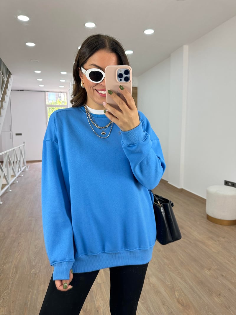 Basic Salaş Sweatshirt-Mavi
