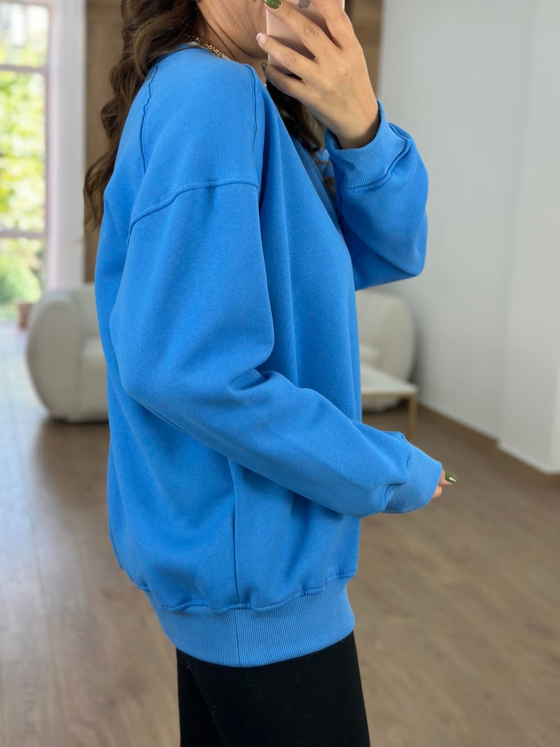 Basic Salaş Sweatshirt-Mavi