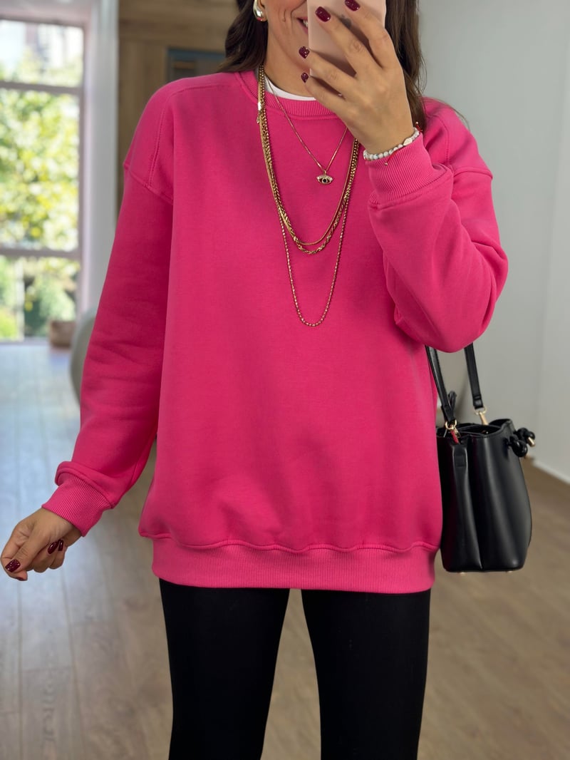 Basic Salaş Sweatshirt - Pembe