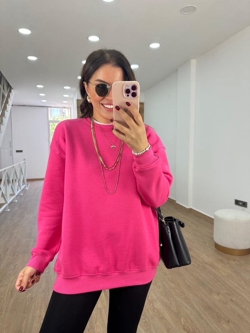Basic Salaş Sweatshirt - Pembe