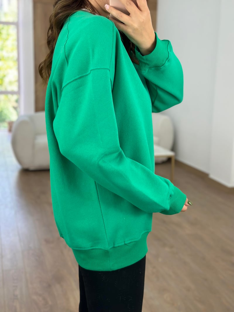 Basic Salaş Sweatshirt-Yeşil