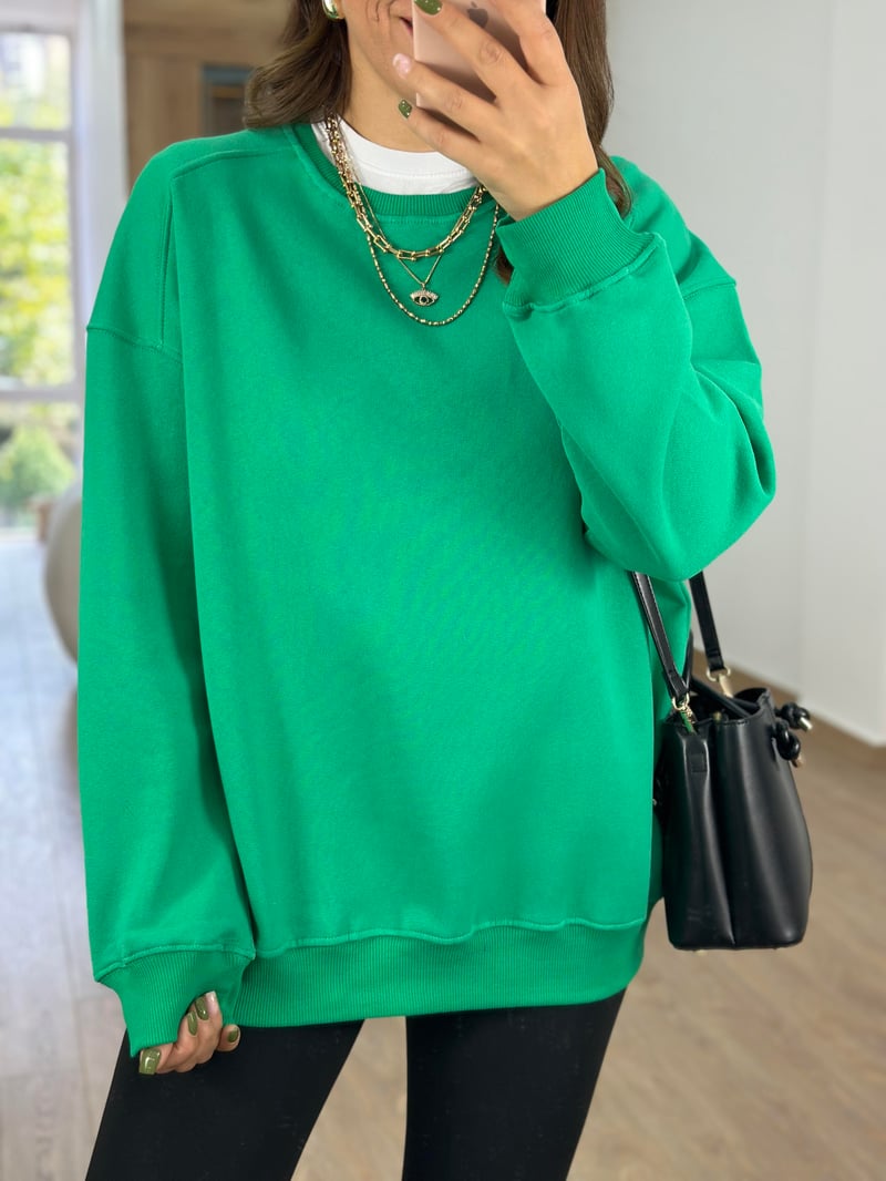 Basic Salaş Sweatshirt-Yeşil