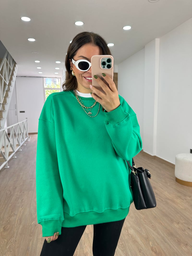 Basic Salaş Sweatshirt-Yeşil