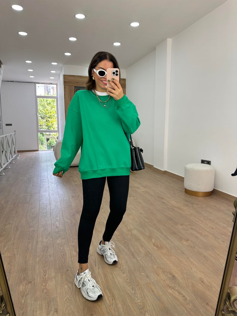 Basic Salaş Sweatshirt-Yeşil
