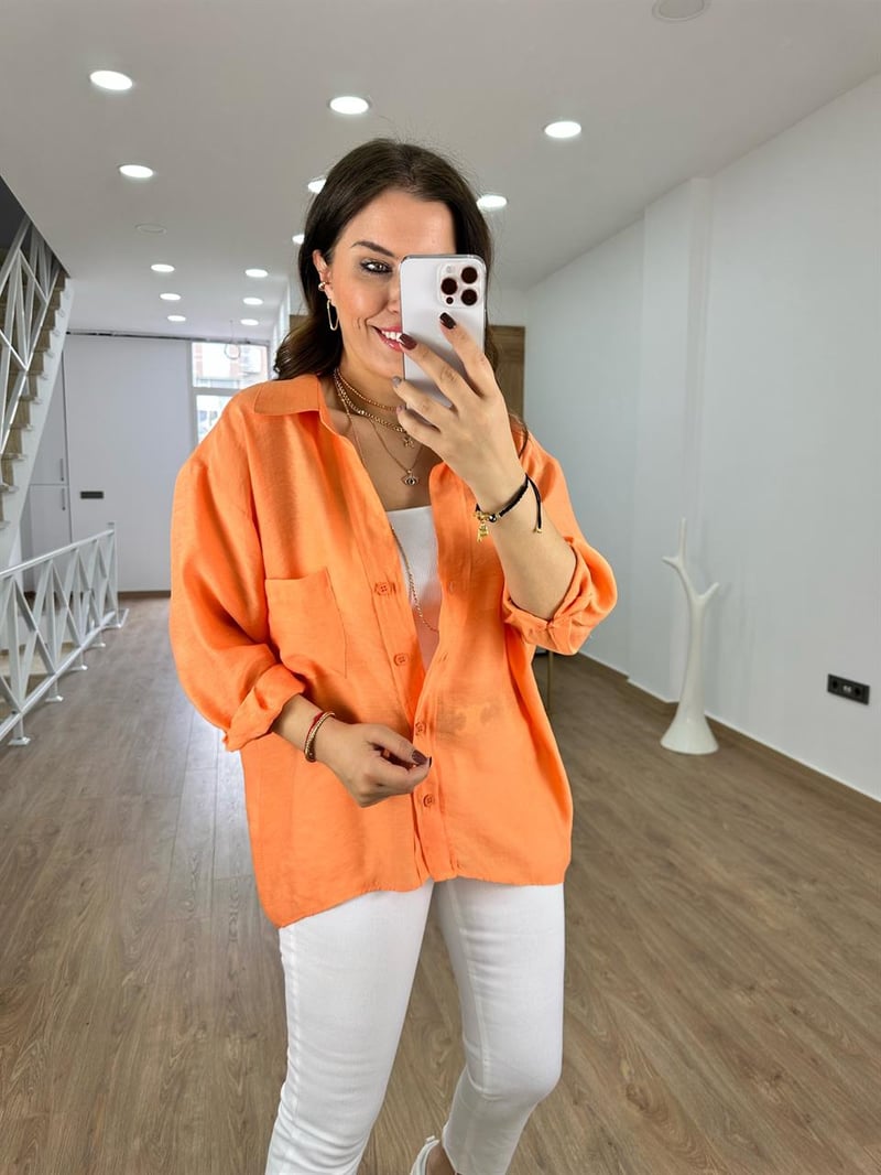 Basic Salaş Tensel Gömlek-Turuncu