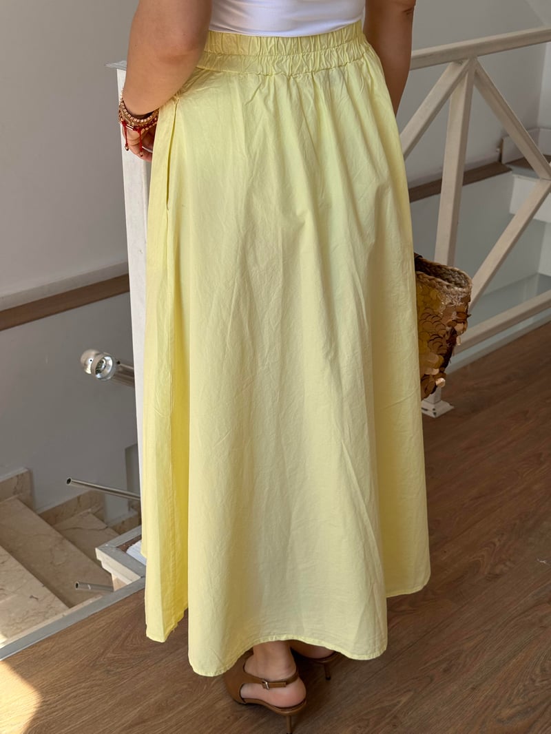 Bel Arkası Lastikli Cepli Poplin Etek 