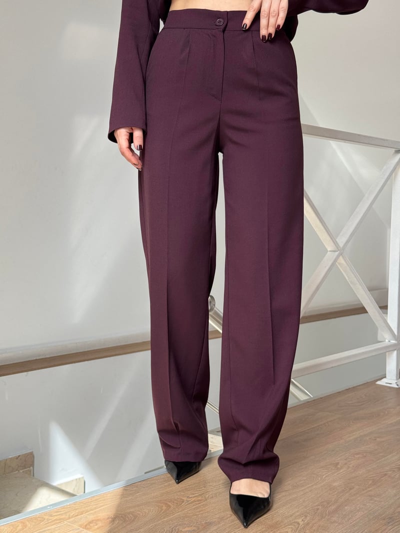 Belden Oturtmalı Blazer Ceketli Takım - Mürdüm