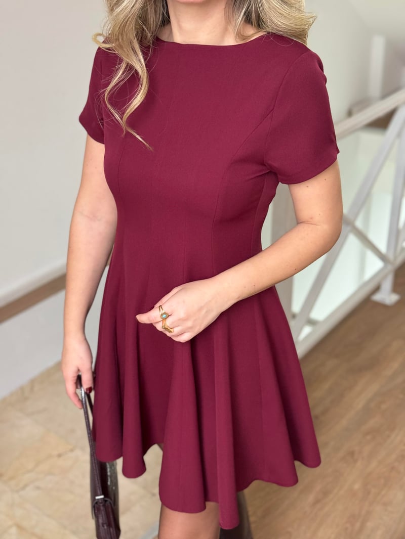 Belden Oturtmalı Mini Kloş Elbise - Bordo