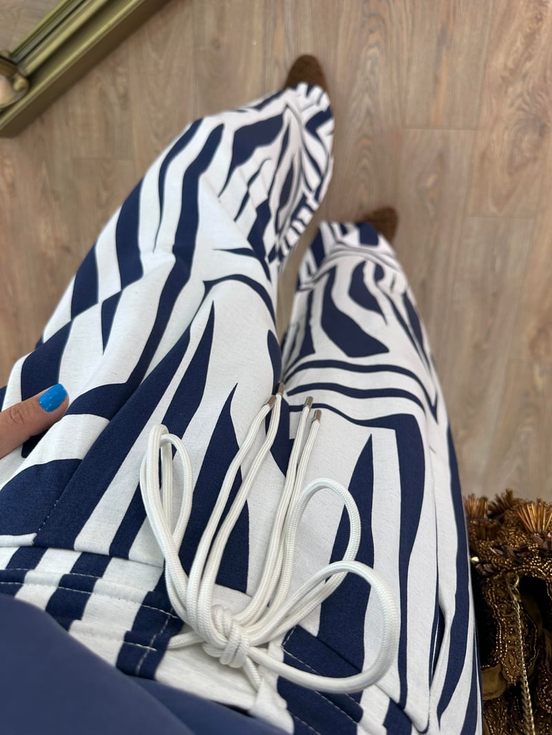 Beli Bağcıklı Bol Paça Pantolon - Mavi