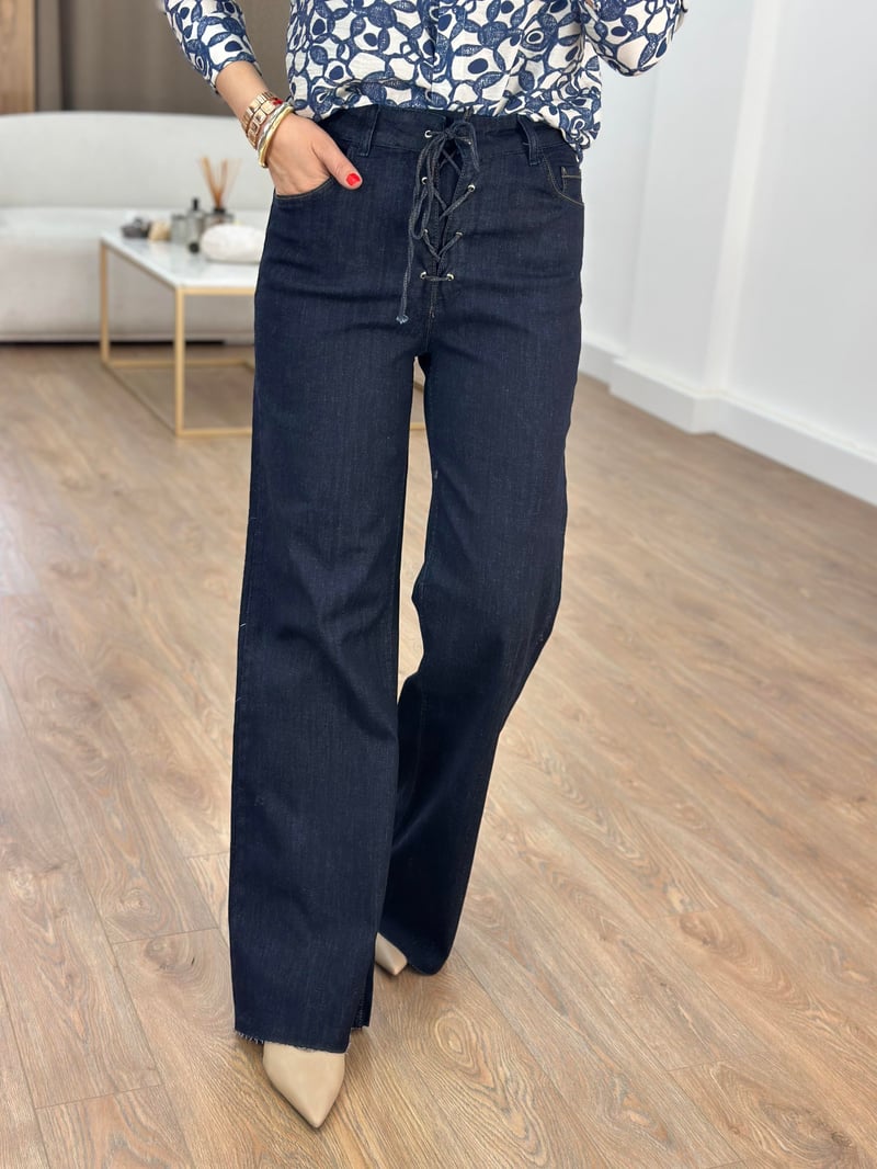 Beli Bağcıklı Denim Pantolon