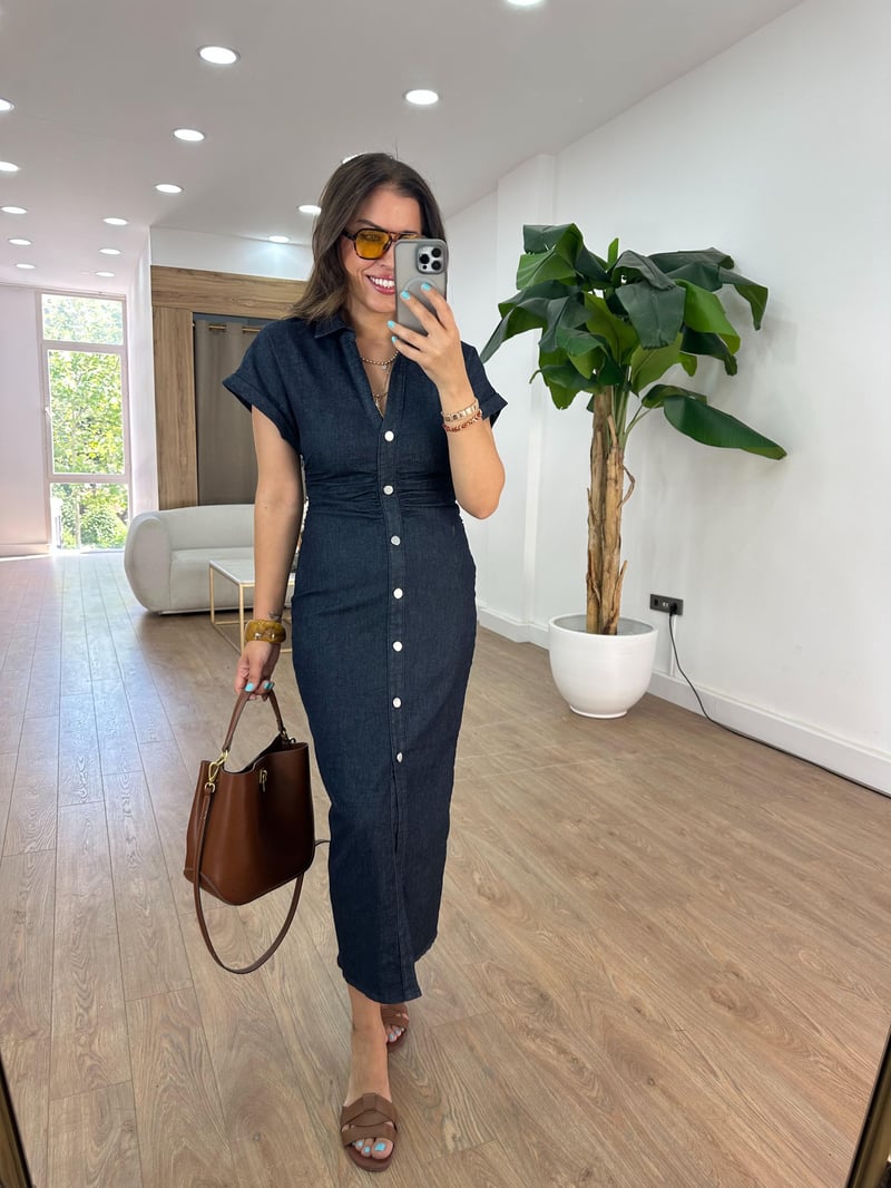 Beli Drapeli Denim Midi Elbise