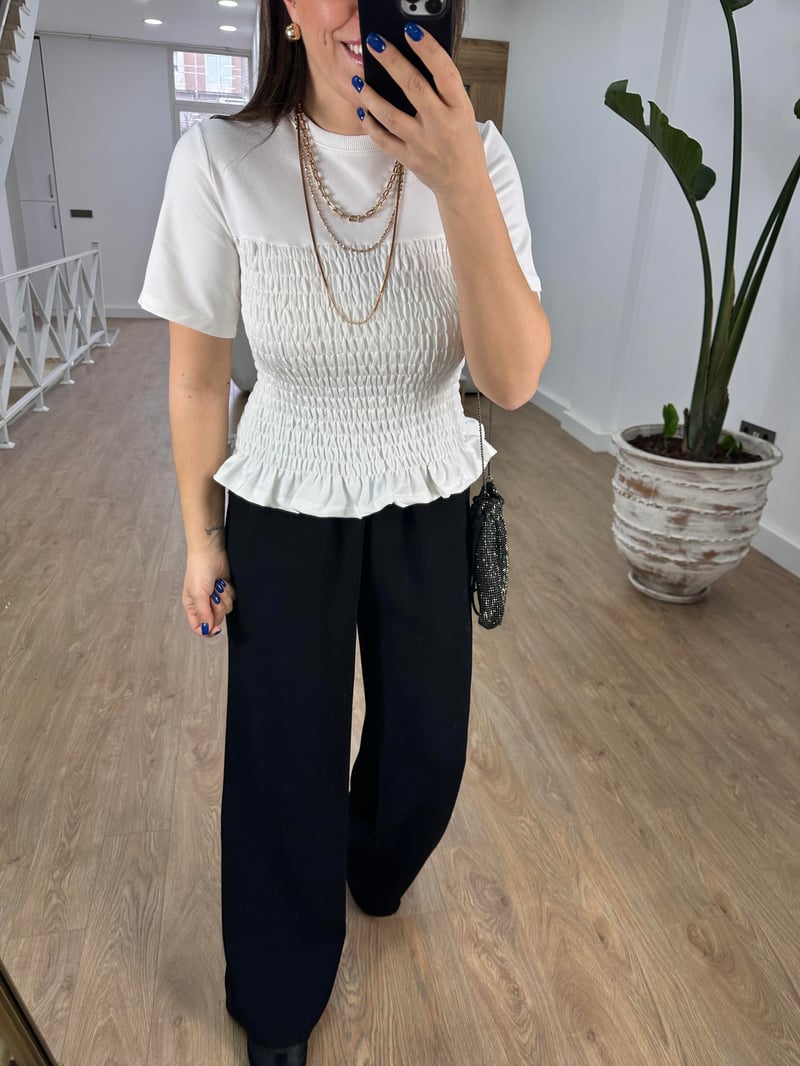 Beli Gipeli Bluz-Beyaz