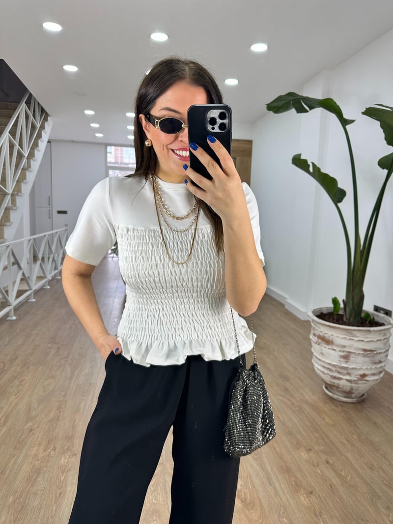 Beli Gipeli Bluz-Beyaz