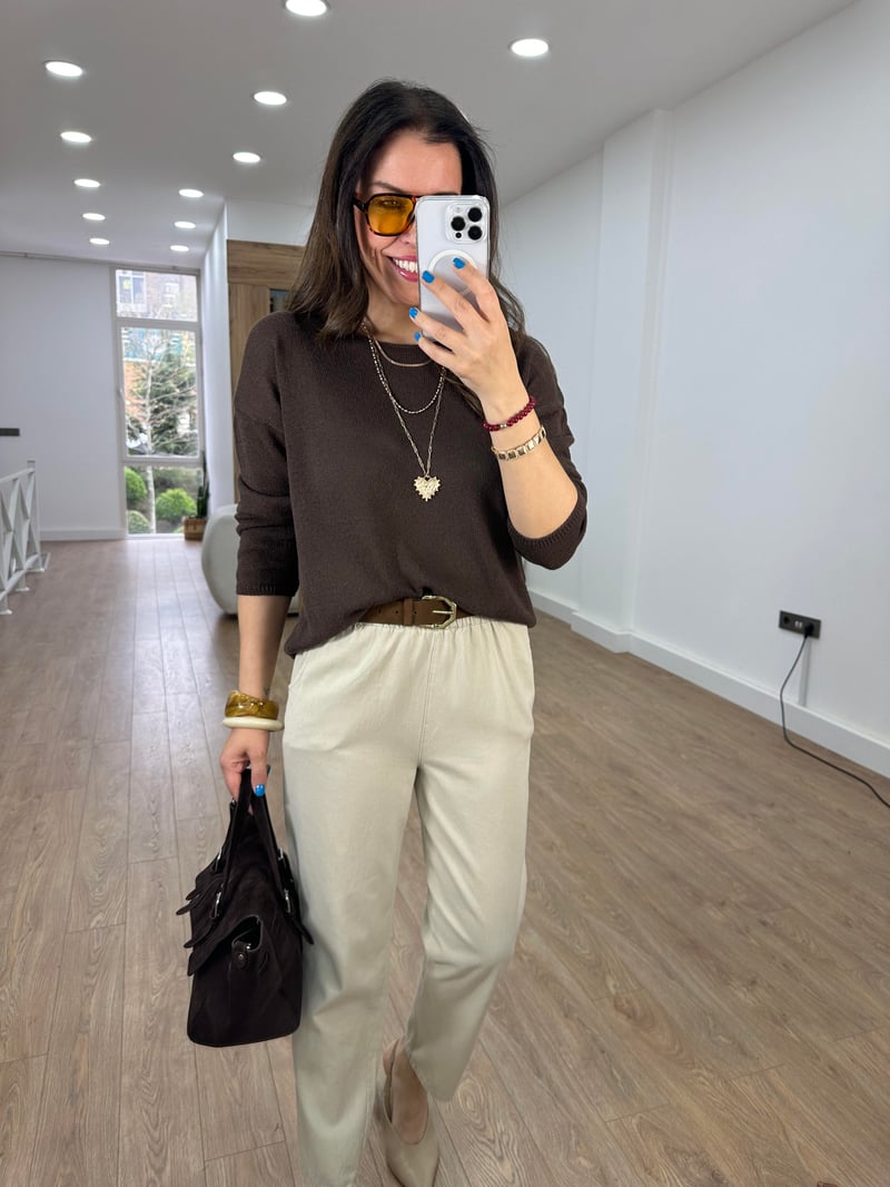 Beli Lastikli Gabardin Havuç Pantolon - Taş