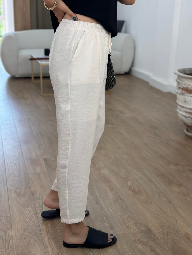 Beli Lastikli Modal Pantolon-Bej