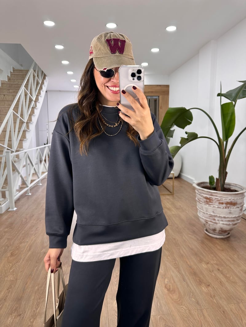 Bisiklet Yaka Basic Modal Eşofman Takım- Antrasit