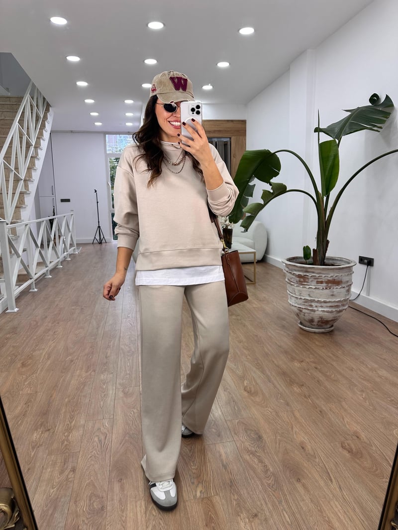 Bisiklet Yaka Basic Modal Eşofman Takım-Taş