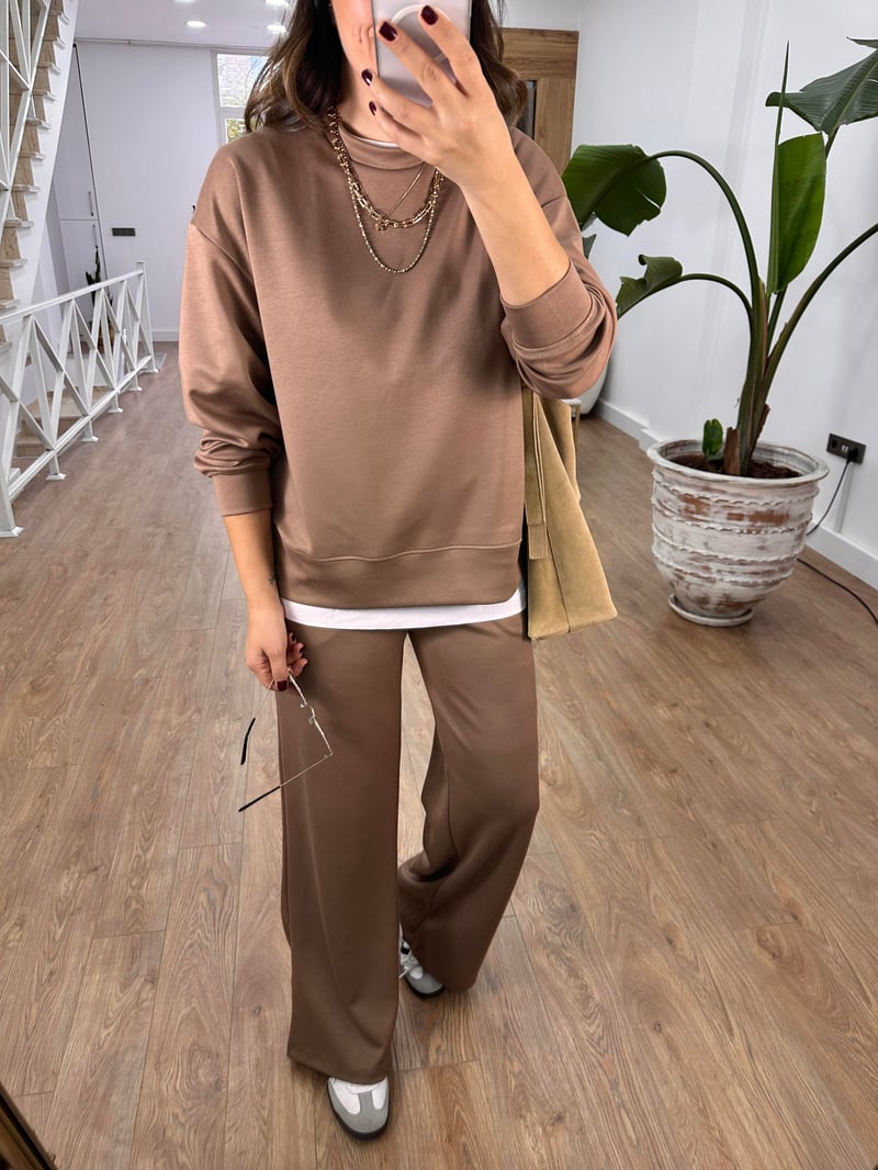 Bisiklet Yaka Basic Modal Eşofman Takım-Kahve