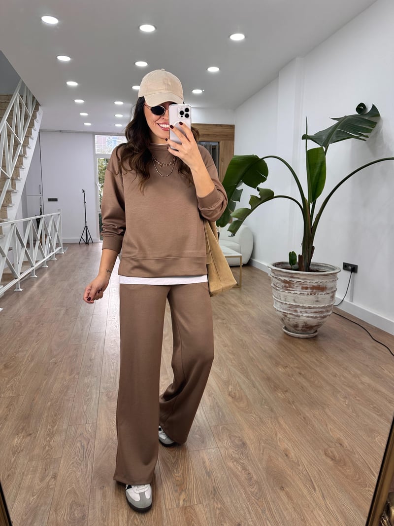 Bisiklet Yaka Basic Modal Eşofman Takım-Kahve