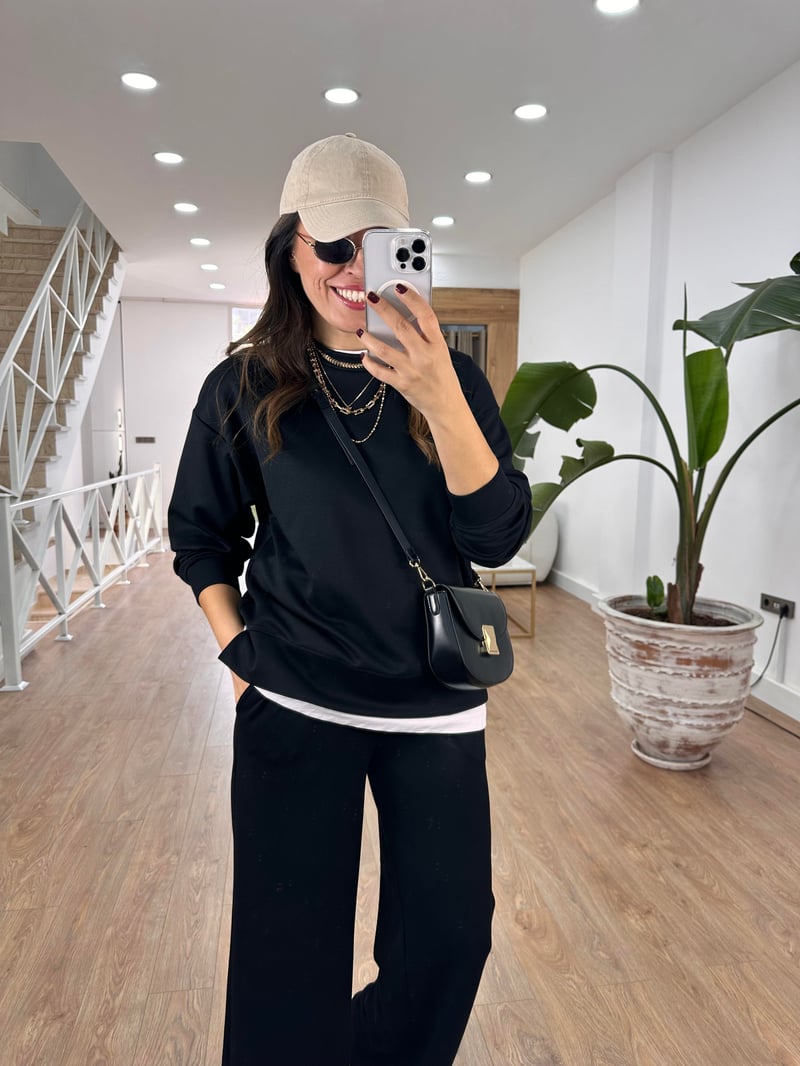 Bisiklet Yaka Basic Modal Eşofman Takım-Siyah