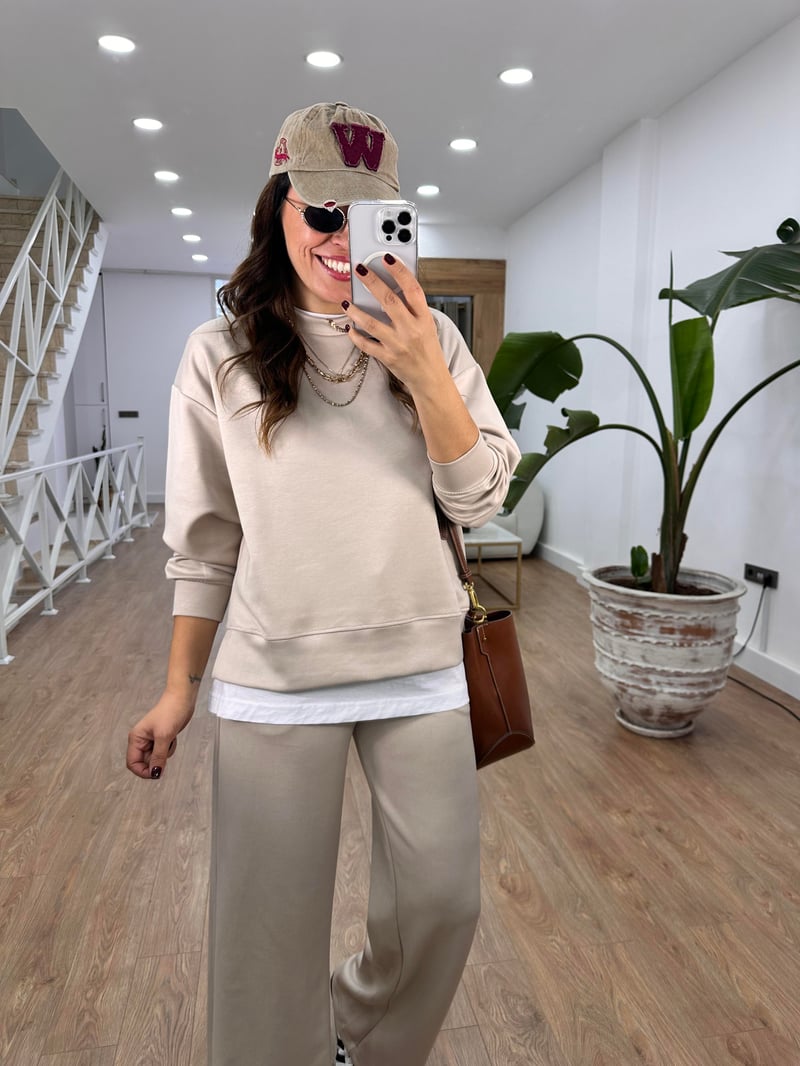 Bisiklet Yaka Basic Modal Eşofman Takım-Taş