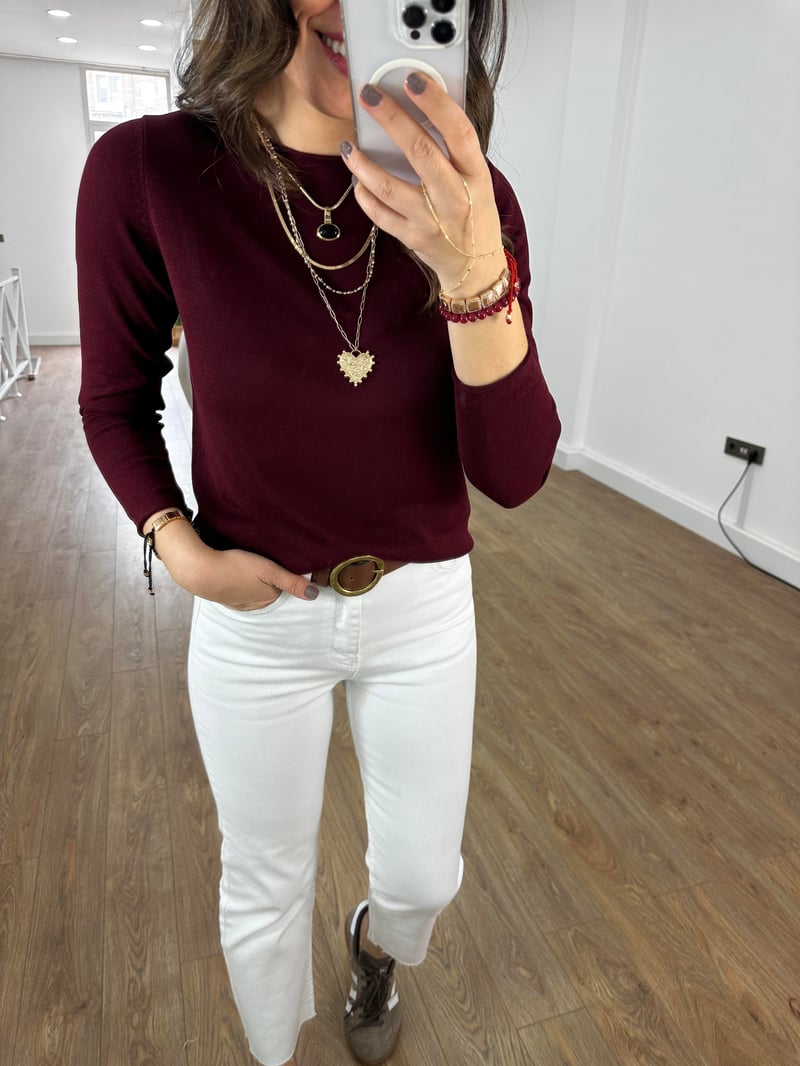 Bisiklet Yaka Basic Triko - Bordo