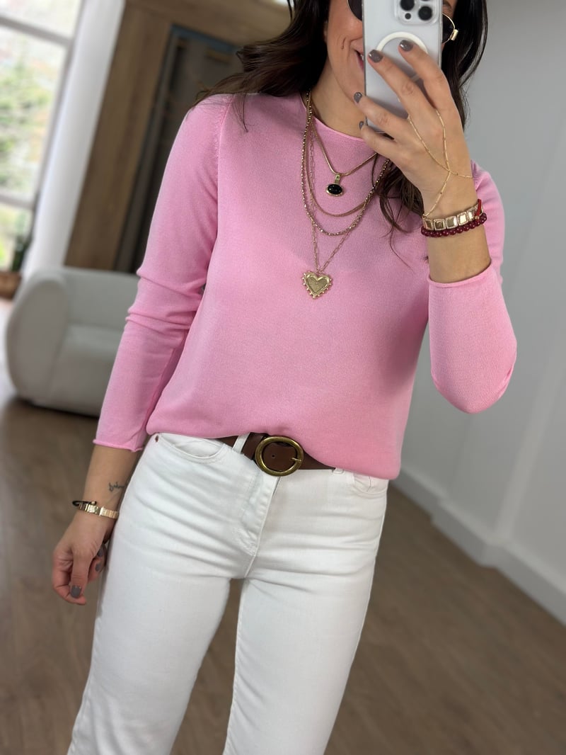 Bisiklet Yaka Basic Triko - Pembe