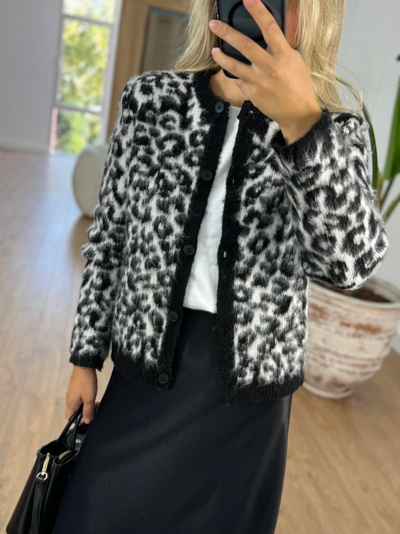 Bisiklet Yaka Leopar Desen Hırka 