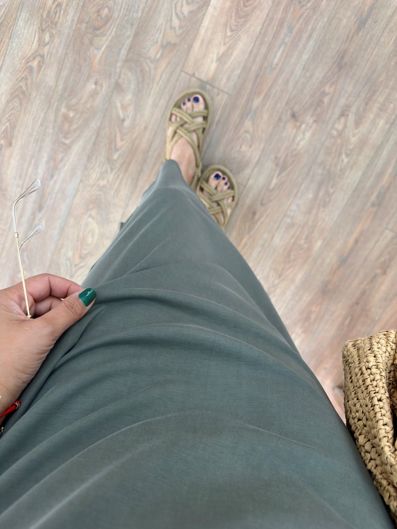 Bisiklet Yaka Modal Basic Elbise - Haki