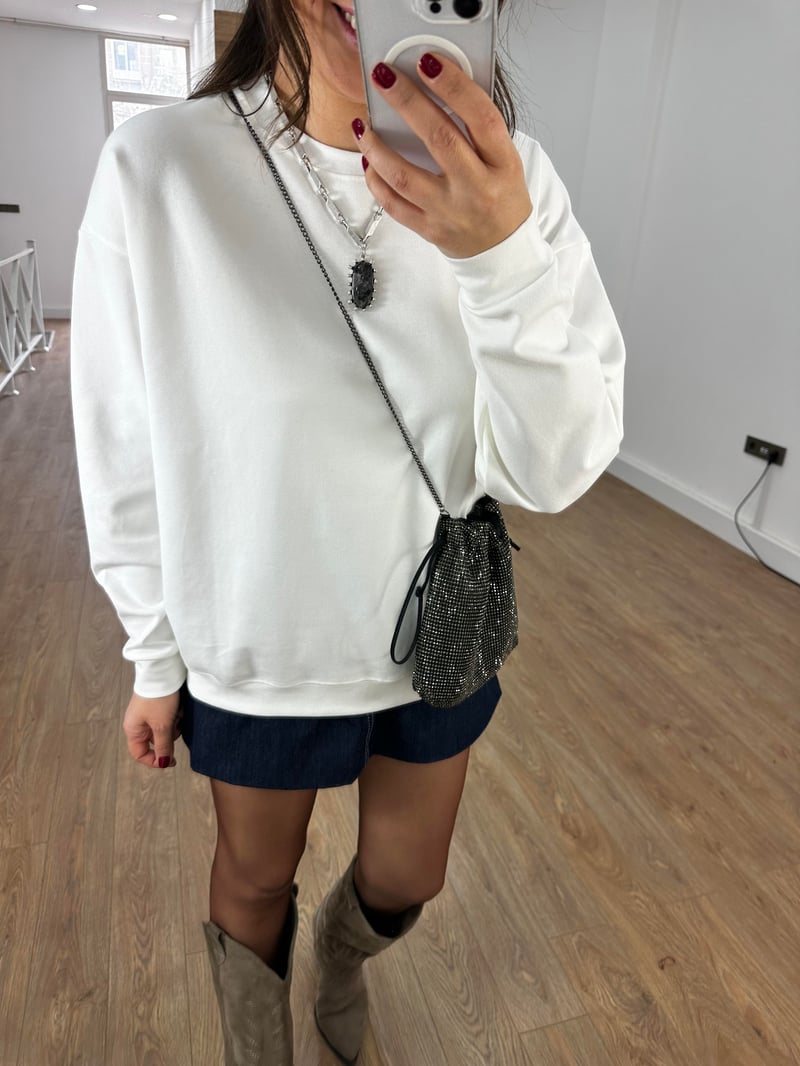 Bisiklet Yaka Pamuklu Basic Sweatshirt - Ekru