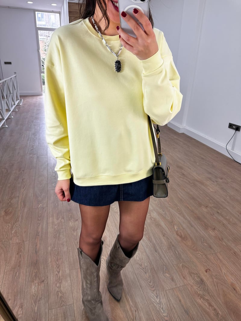 Bisiklet Yaka Pamuklu Basic Sweatshirt - Sarı