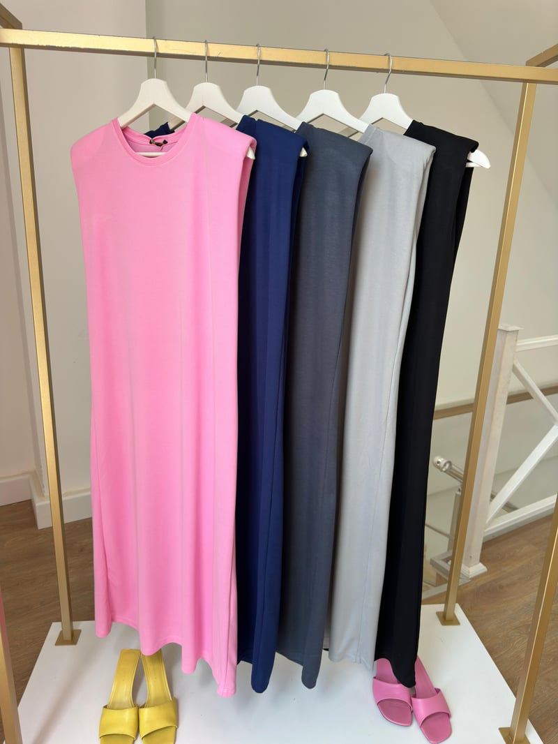 Bisiklet Yaka Vatkalı Basic Elbise-Lacivert