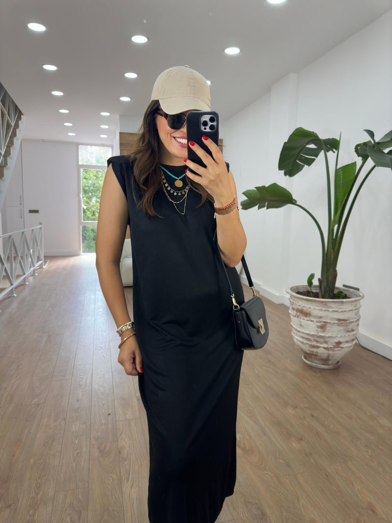 Bisiklet Yaka Vatkalı Basic Elbise-Siyah