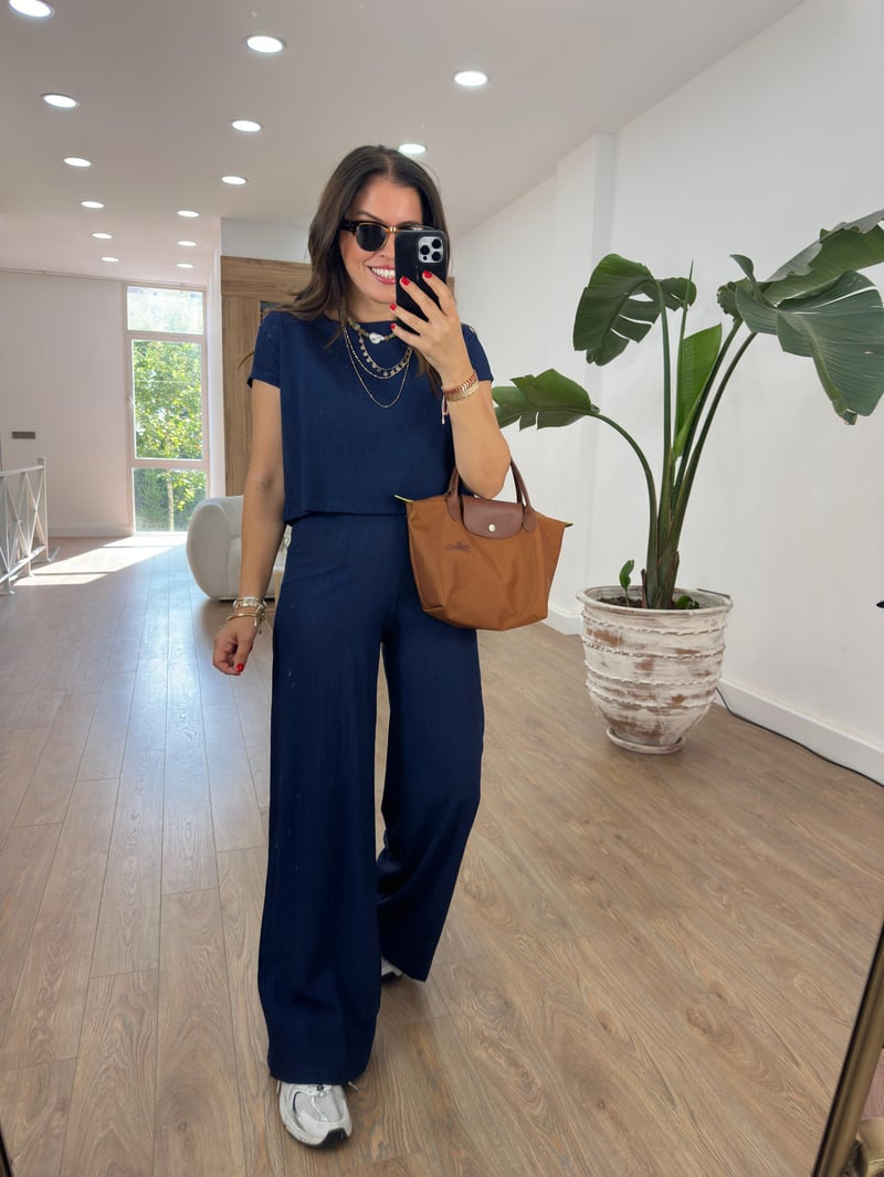 Bol Paça Pantolonlu Basic Takım-Lacivert