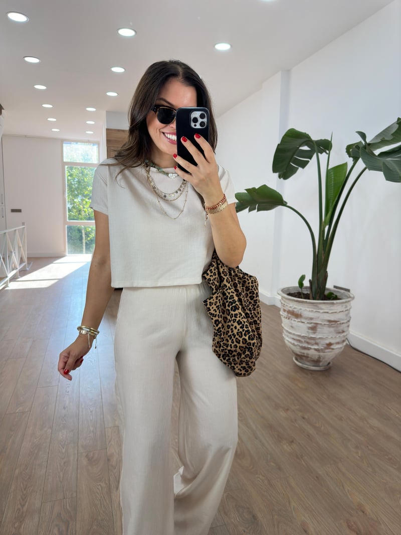 Bol Paça Pantolonlu Basic Takım-Taş