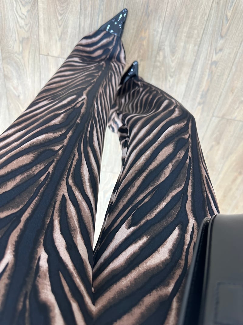 Bol Paça Zebra Saten Pantolon - Kahverengi