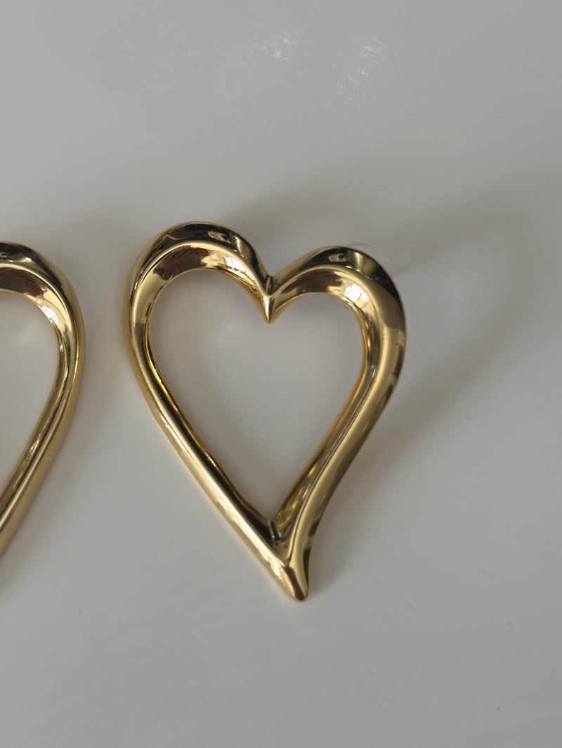 Büyük Gold Kalp Tasarım Küpe 6cm