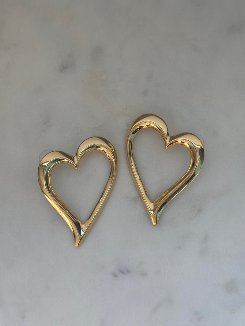 Büyük Gold Kalp Tasarım Küpe 6cm