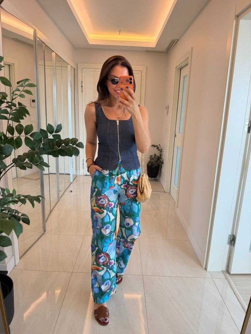 Beli Lastikli Renkli Vual Pantolon - Saks