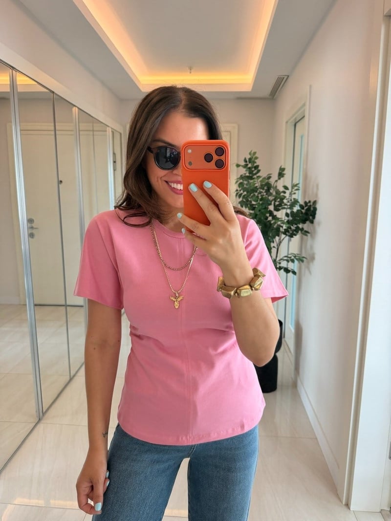 Dilvin Yarasa Kol Tişört-Pembe