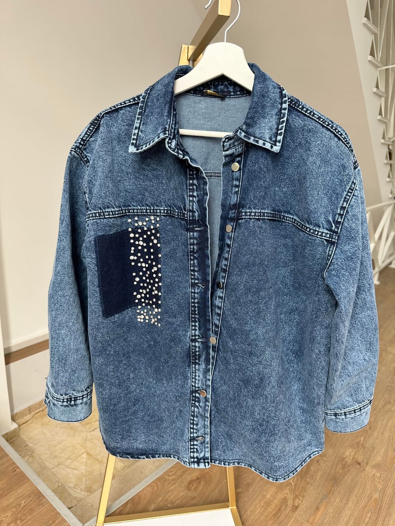 Çakım Taşlı Denim Ceket