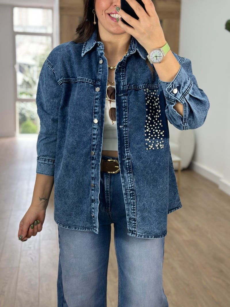 Çakım Taşlı Denim Ceket
