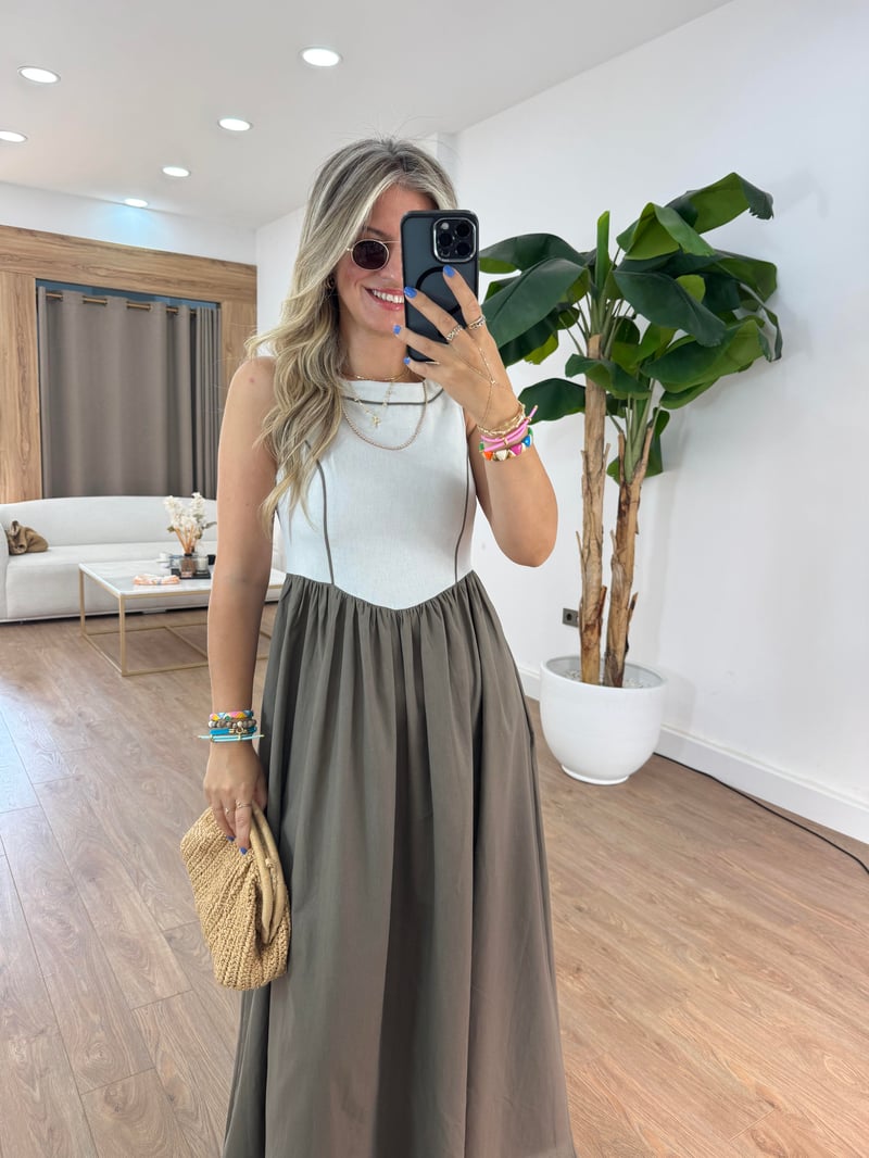 Cepli İki Renk Elbise 