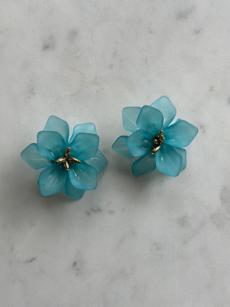 Çiçek Tasarım Mavi Küpe 6cm